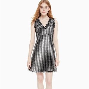 Kate Spade houndstooth tweed dress V-neck 2018